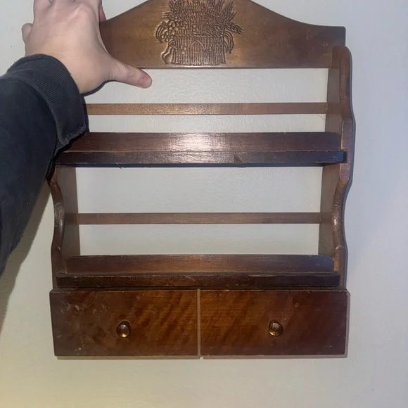 Vintage Wooden Wall Rack With Two Drawers - Picture 6 of 11